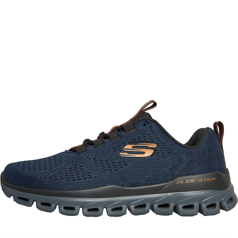 SKECHERS Mens Glide Step Fasten Up Trainers Navy/Orange