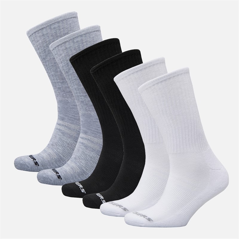 SKECHERS Six Pack Crew Socks White/Black/Grey
