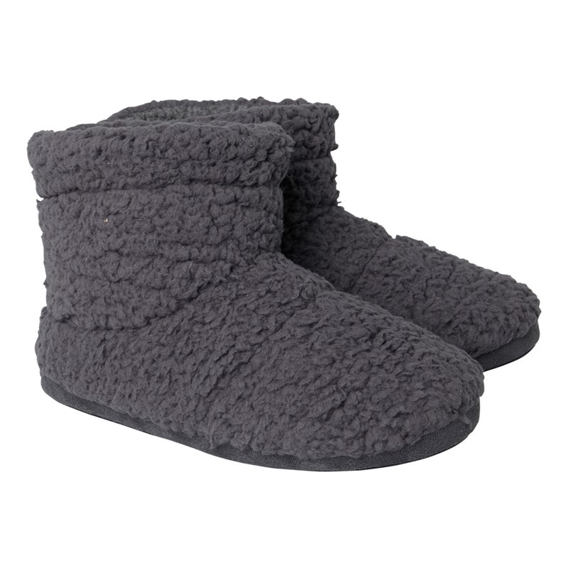 Mad Wax Mens Sherpa Fleece Bootee Slippers Charcoal - Image 1