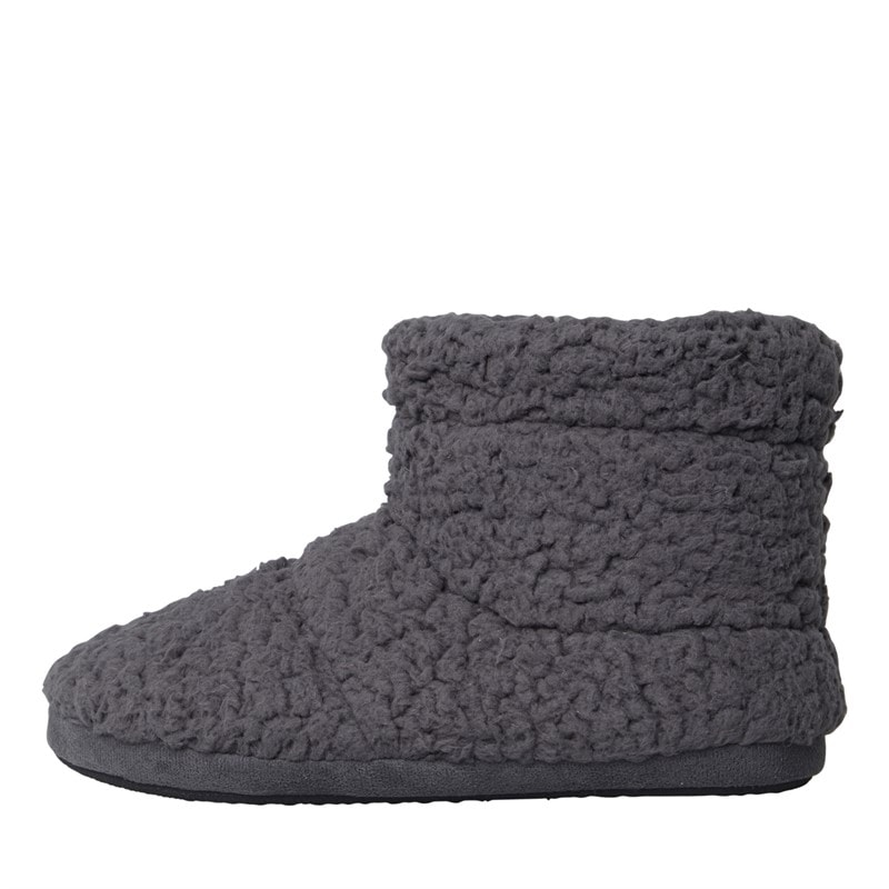 Mad Wax Mens Sherpa Fleece Bootee Slippers Charcoal - Image 2