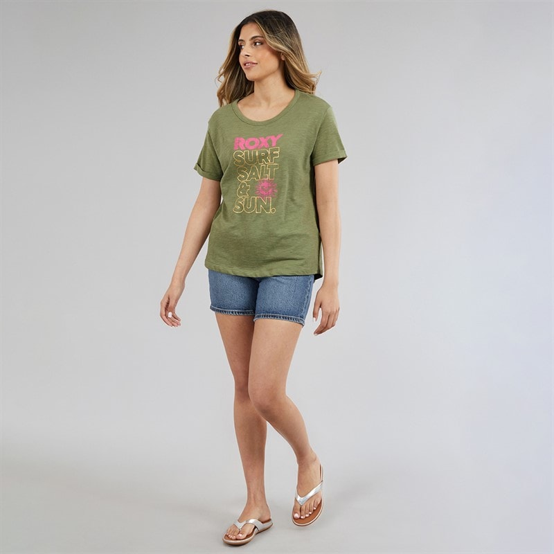 Roxy Womens Oceanwave T-Shirt Oil Green - Image 3