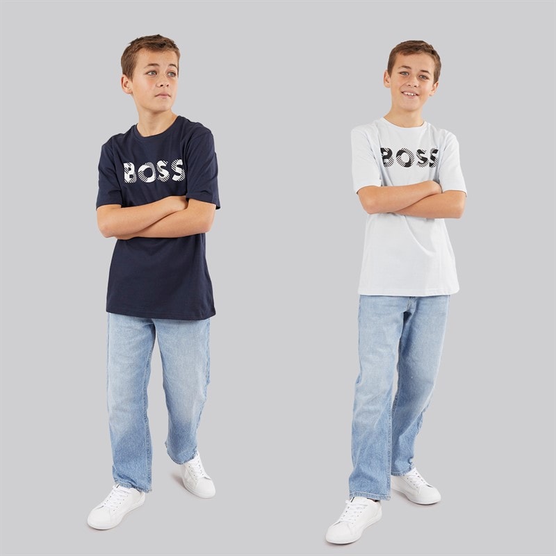 BOSS Boys Two Pack T-Shirts Navy  Pale Blue - Image 3