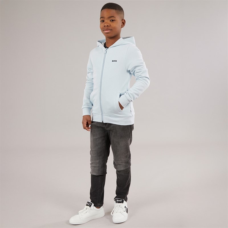 BOSS Boys Zip Through Hoodie Pale Blue - Image 3