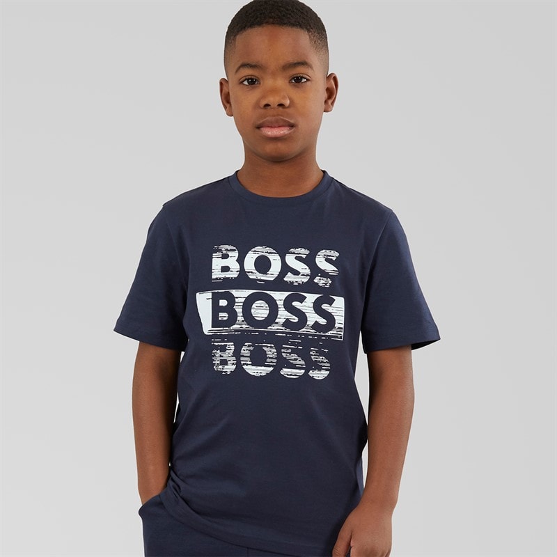 BOSS Boys Short Sleeve T-Shirt Navy - Image 1