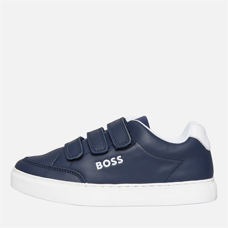 BOSS Boys Logo Three Strap Court Trainers Navy - Image 1