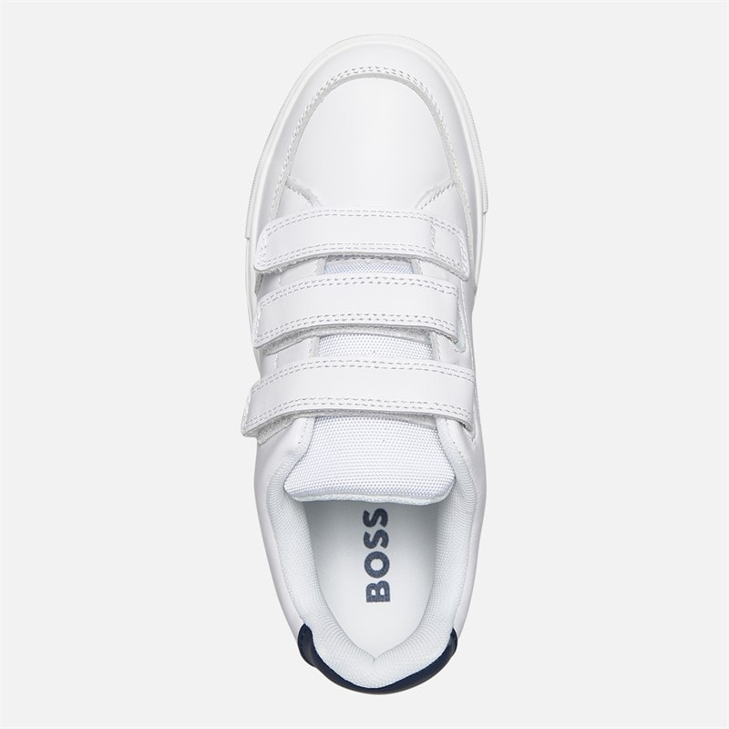 BOSS Boys Logo Three Strap Court Trainers White - Image 4