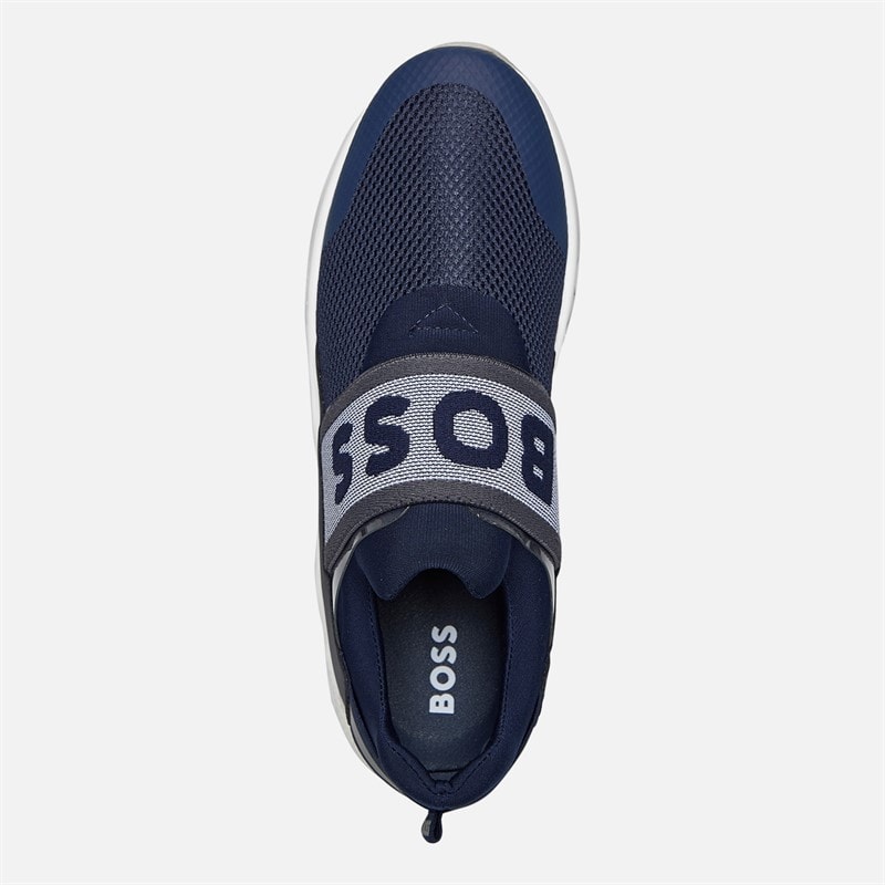 BOSS Junior Boys Logo Elastic Strap Trainers Navy - Image 4