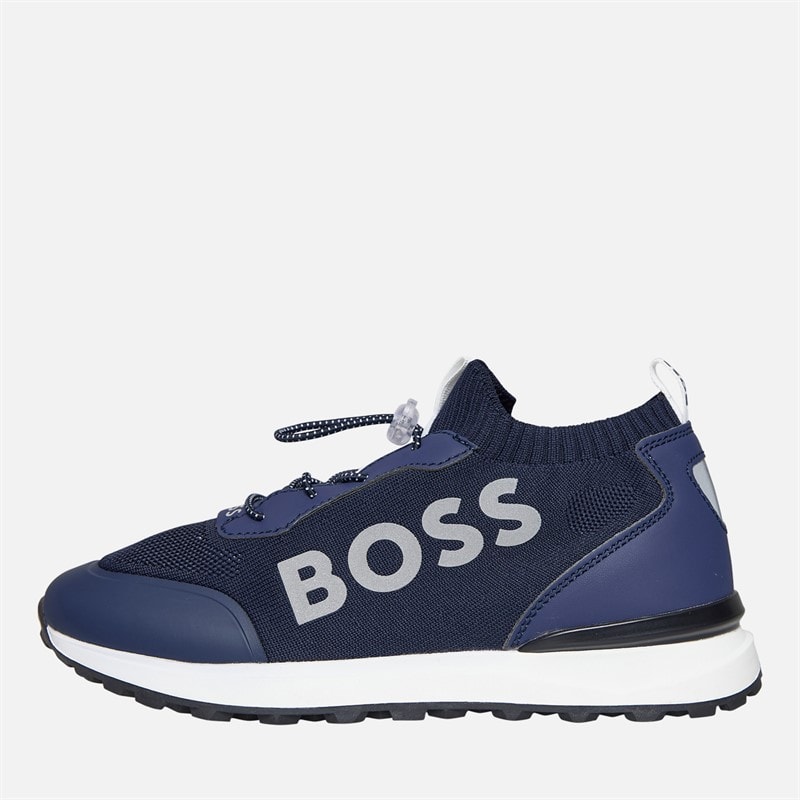 BOSS Junior Boys Logo Sock Trainers Navy