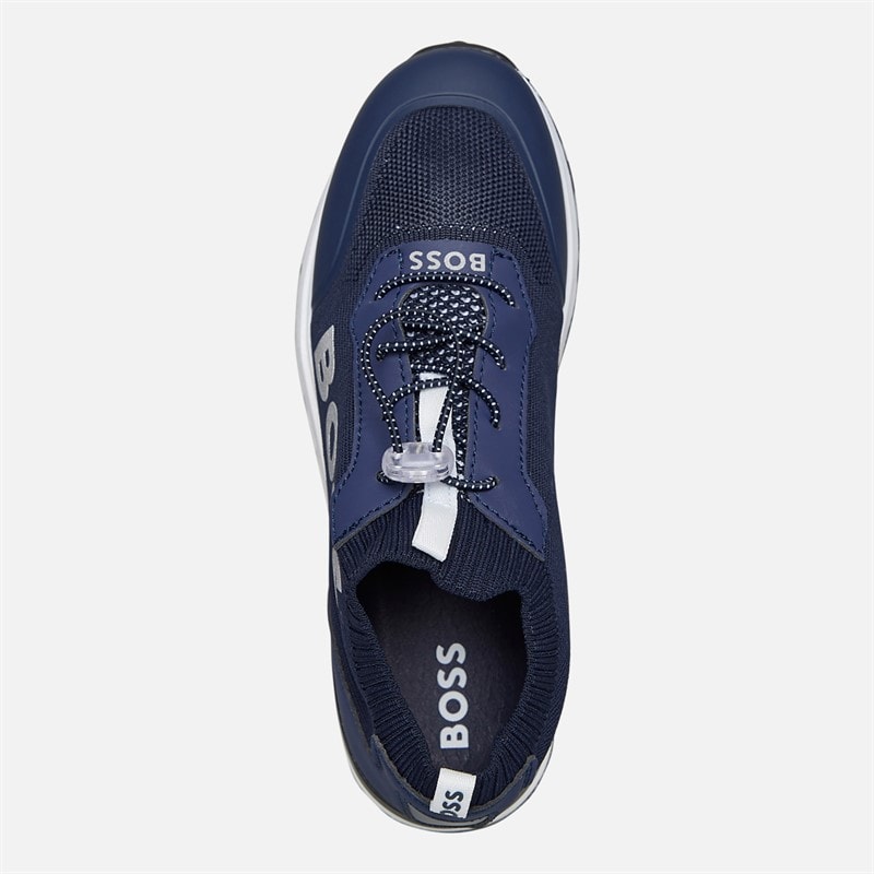 BOSS Junior Boys Logo Sock Trainers Navy - Image 4