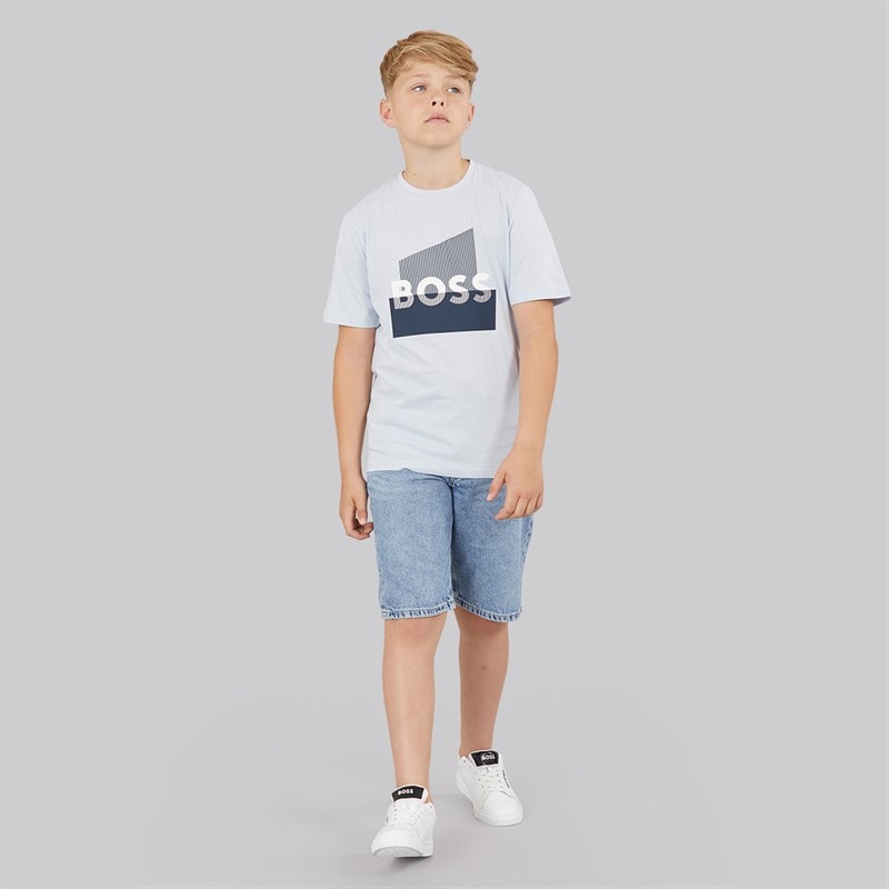 BOSS Boys T-Shirt Pale Blue - Image 3