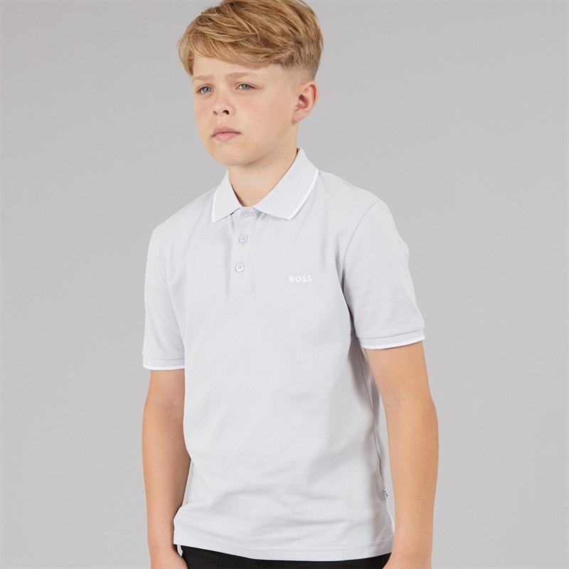 BOSS Boys Short Sleeve Polo Shirt Pale Blue