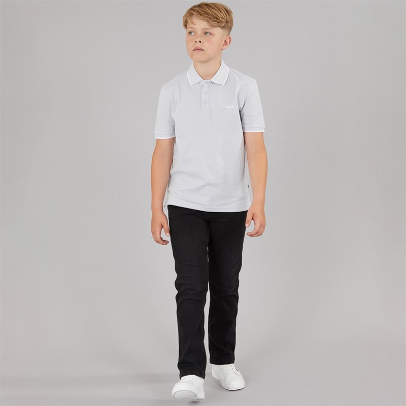 BOSS Boys Short Sleeve Polo Shirt Pale Blue - Image 4