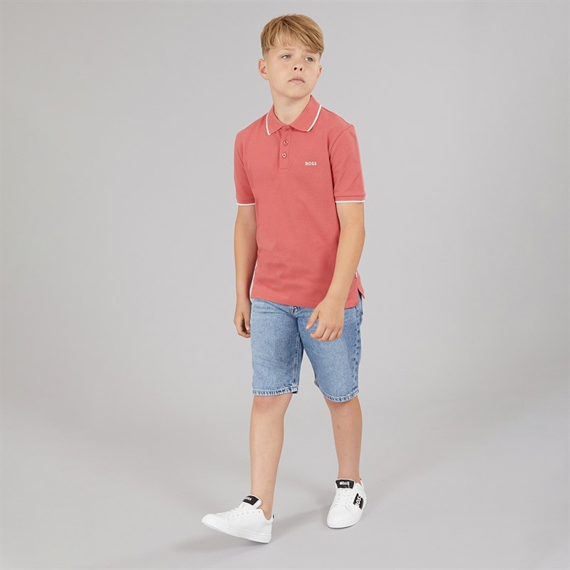 BOSS Boys Short Sleeve Polo Shirt Rasberry - Image 4