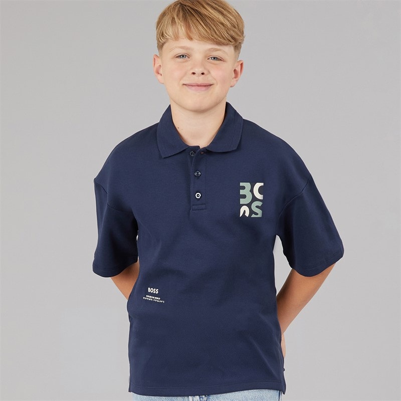 BOSS Boys Short Sleeve Polo Shirt Navy