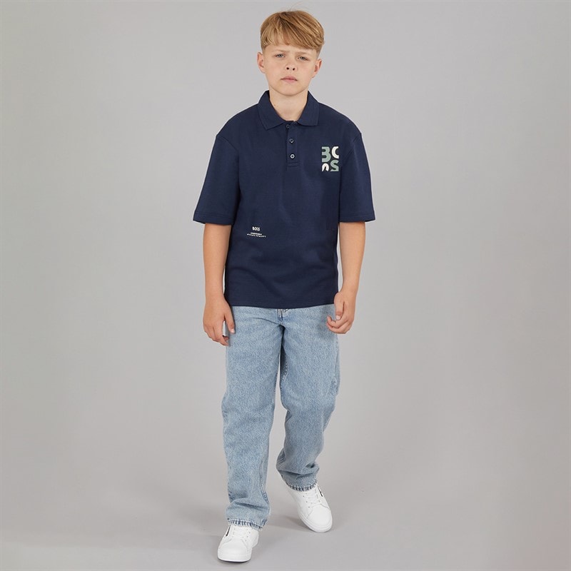 BOSS Boys Short Sleeve Polo Shirt Navy - Image 4