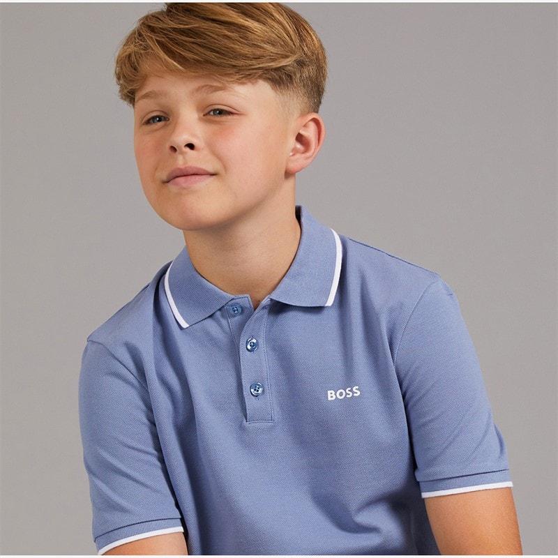 BOSS Boys Short Sleeve Polo Shirt Lavender Blue - Image 3