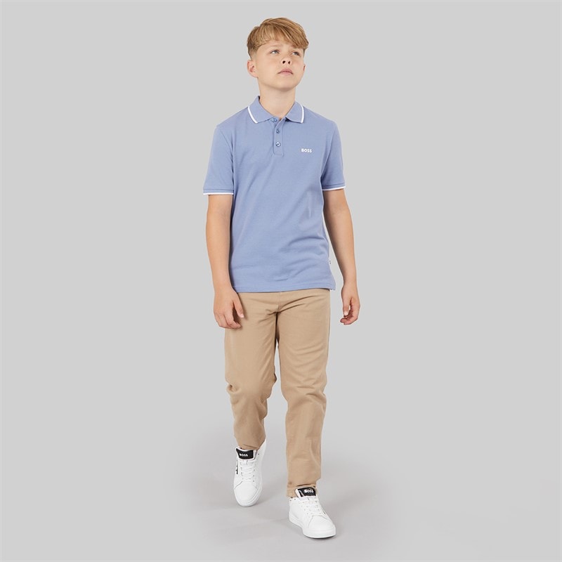 BOSS Boys Short Sleeve Polo Shirt Lavender Blue - Image 4