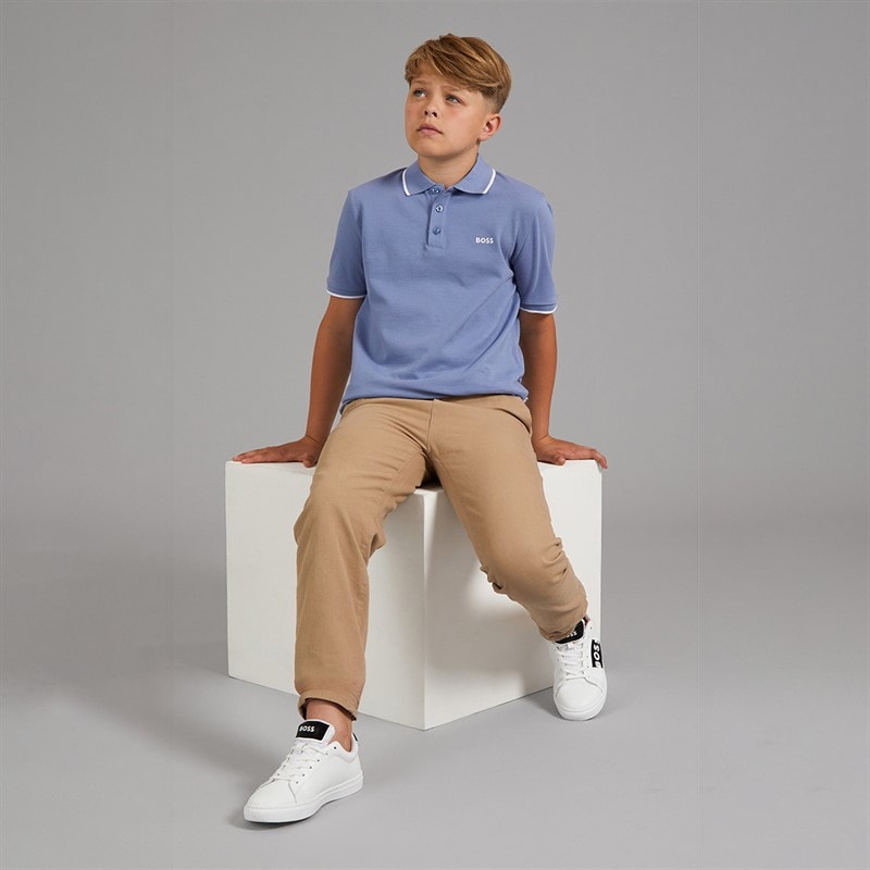 BOSS Boys Short Sleeve Polo Shirt Lavender Blue - Image 5