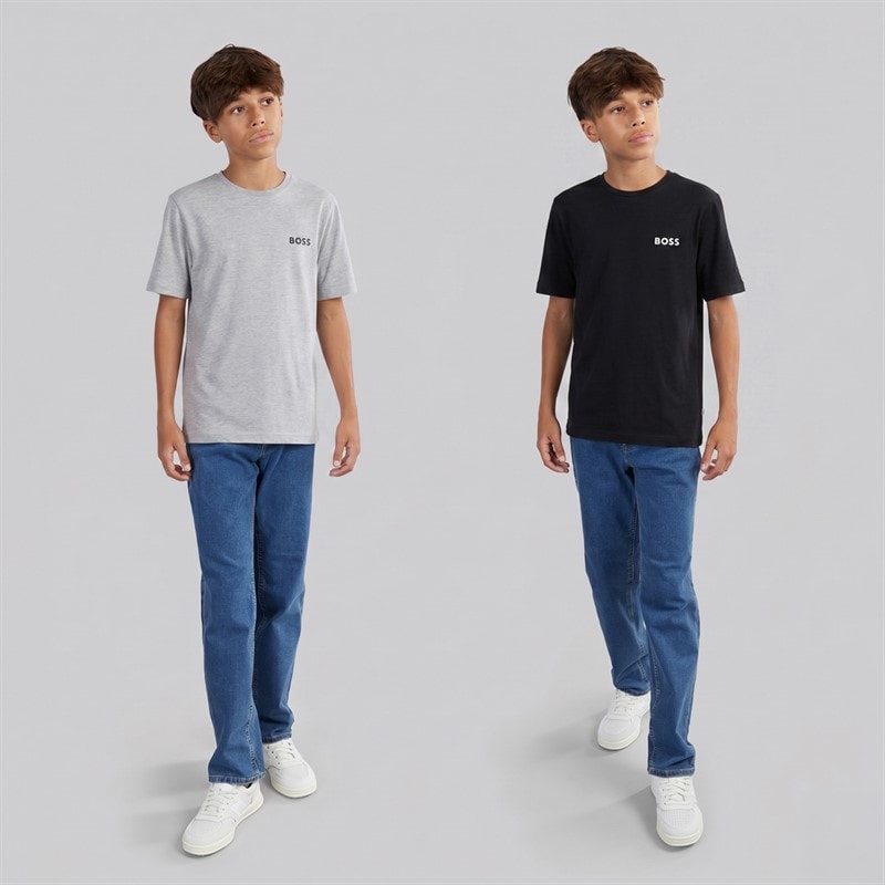 BOSS Boys Two Pack T-Shirts Black/Grey Marl - Image 3