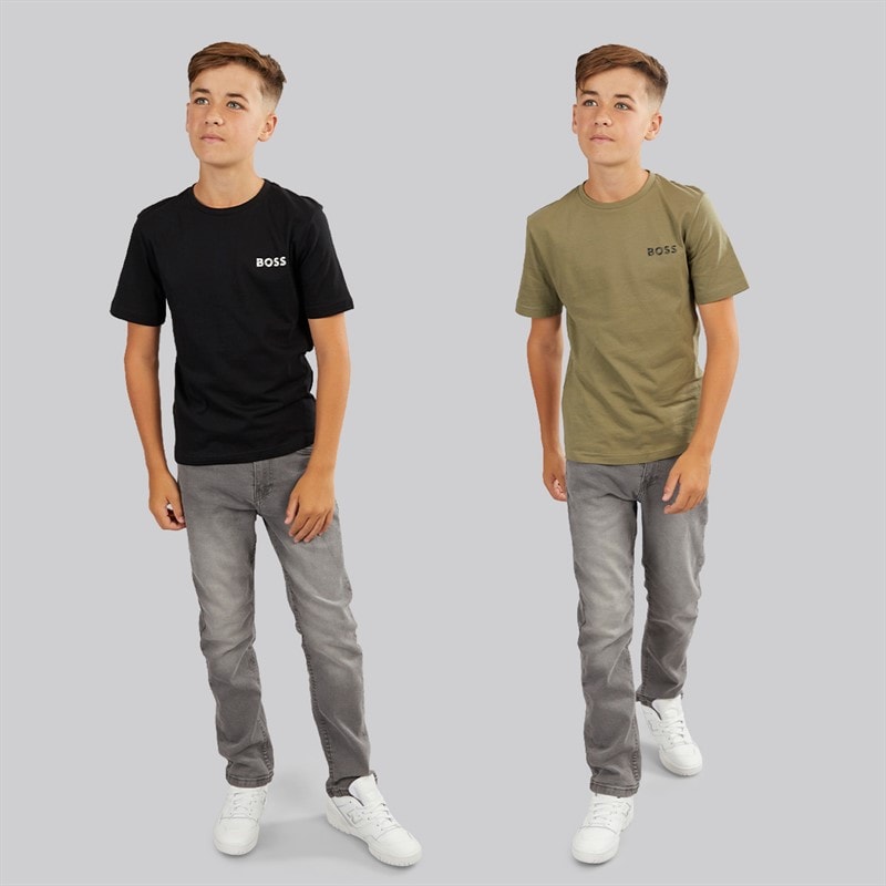 BOSS Boys Two Pack T-Shirts Khaki/Black - Image 3