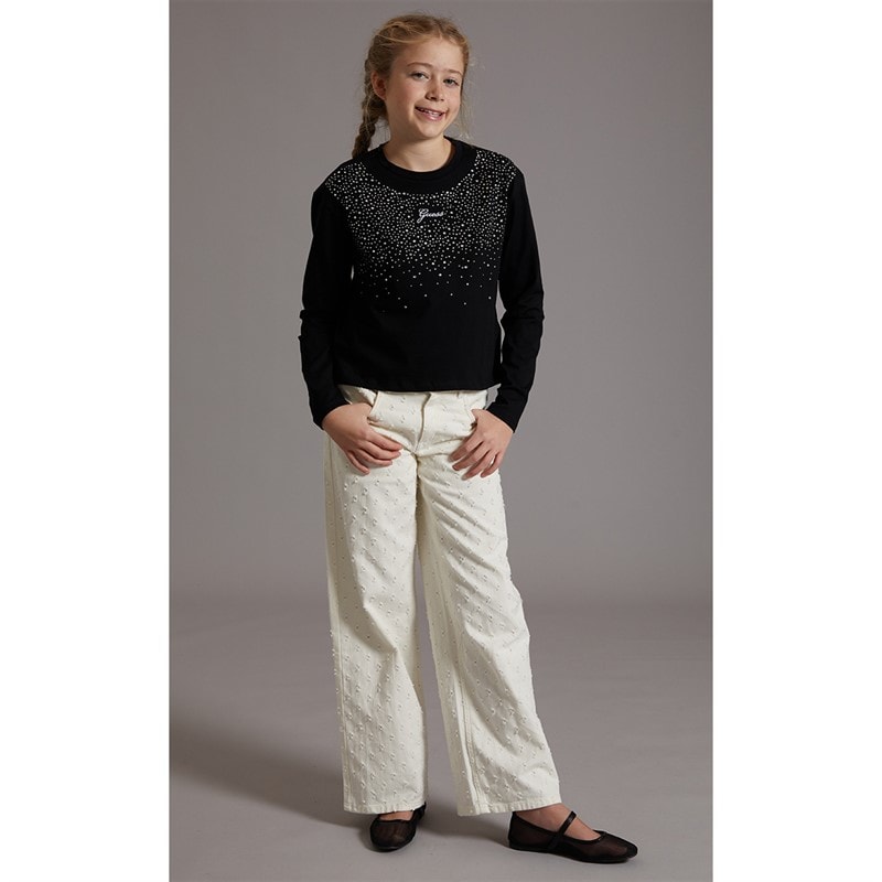 Guess Girls Stretch Jersey Long Sleeve T-Shirt Jet Black A996 - Image 4