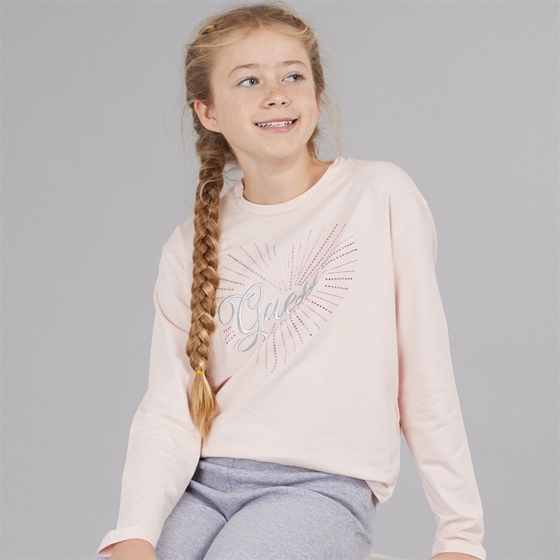 Guess Girls Stretch Jersey Long Sleeve T-Shirt Pink Sugar - Image 1