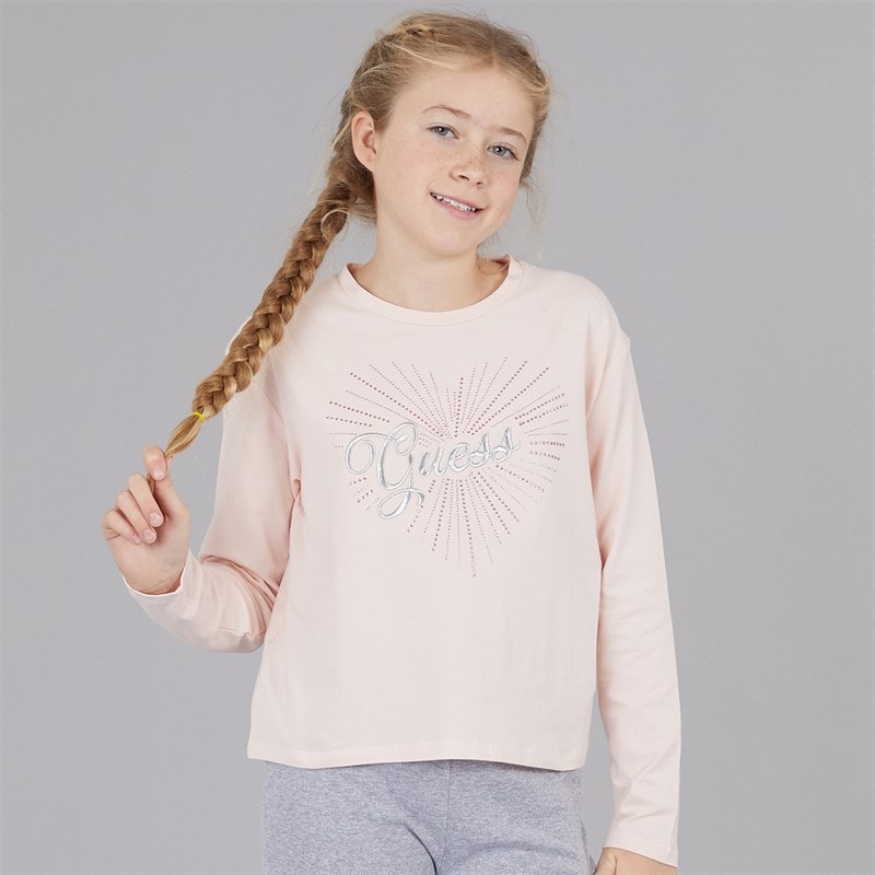 Guess Girls Stretch Jersey Long Sleeve T-Shirt Pink Sugar - Image 3