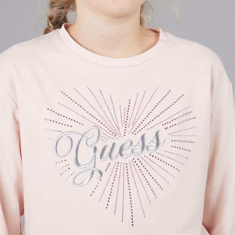 Guess Girls Stretch Jersey Long Sleeve T-Shirt Pink Sugar - Image 5