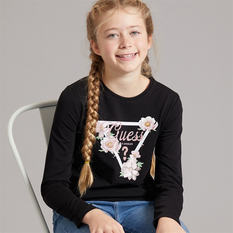 Guess Girls Stretch Jersey T-Shirt Jet Black A996 - Image 1