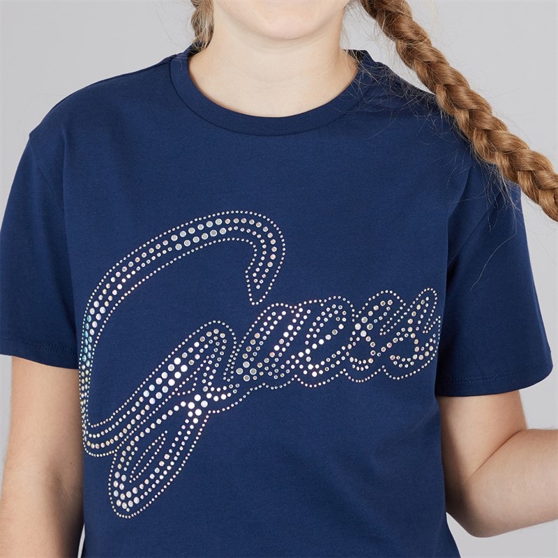 Guess Girls Cotton Jersey Cropped T-Shirt Secret Blue - Image 3