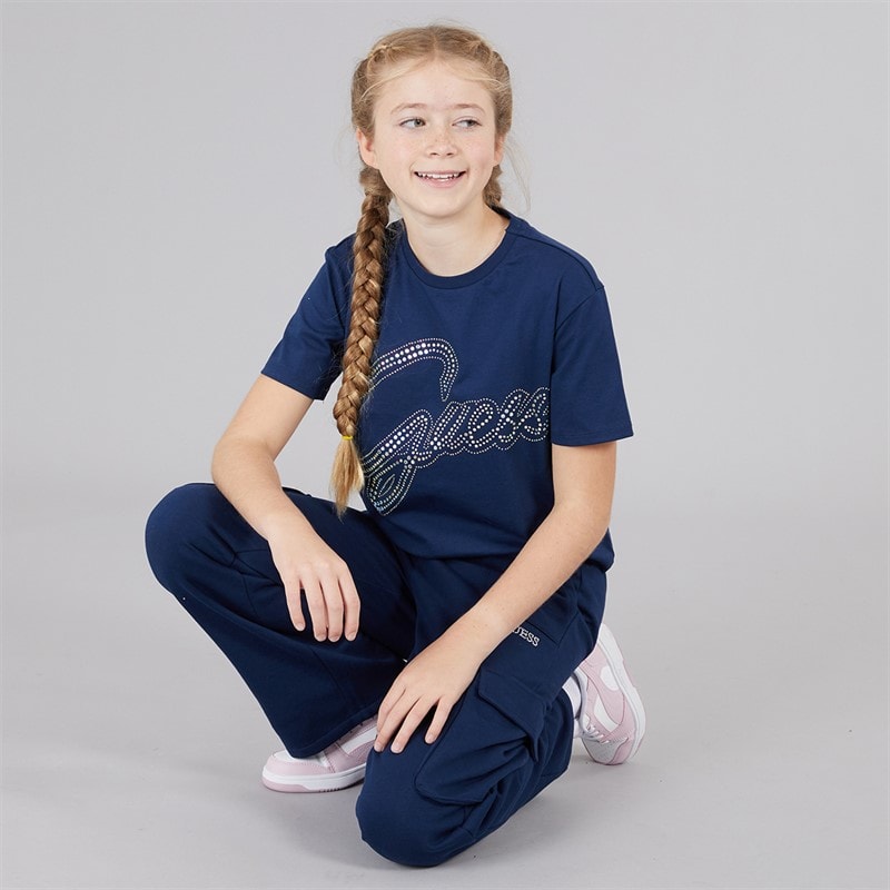 Guess Girls Cotton Jersey Cropped T-Shirt Secret Blue - Image 4