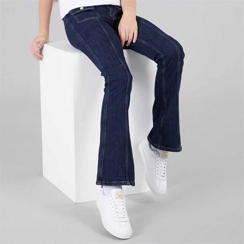 Guess Girls Flare Comfort Denim Jeans Rinse Metallic Wash - Image 1