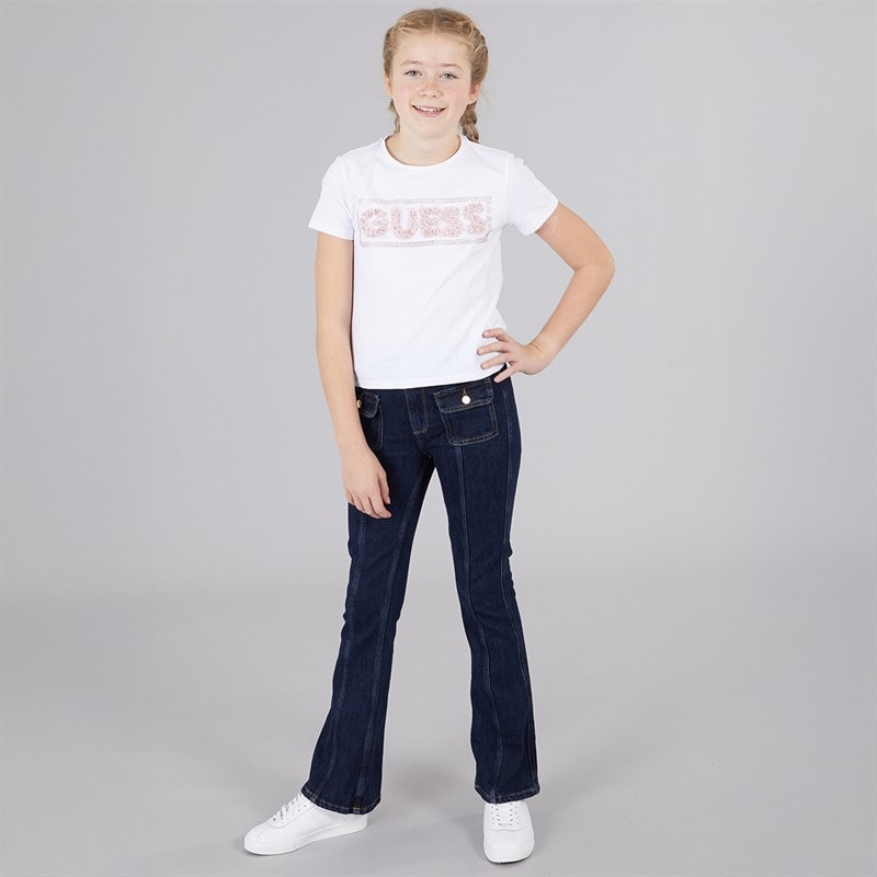 Guess Girls Flare Comfort Denim Jeans Rinse Metallic Wash - Image 4