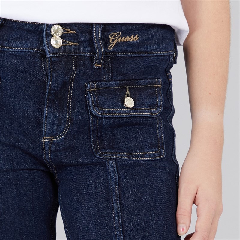 Guess Girls Flare Comfort Denim Jeans Rinse Metallic Wash - Image 5