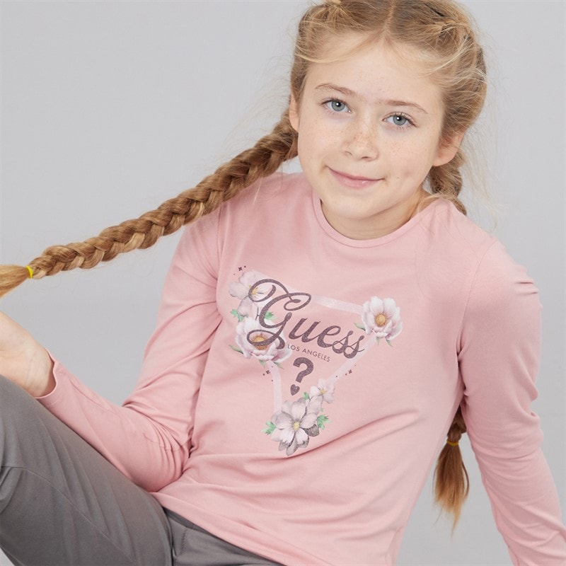 Guess Girls Stretch Jersey Long Sleeve T-Shirt Beloved Pink - Image 1