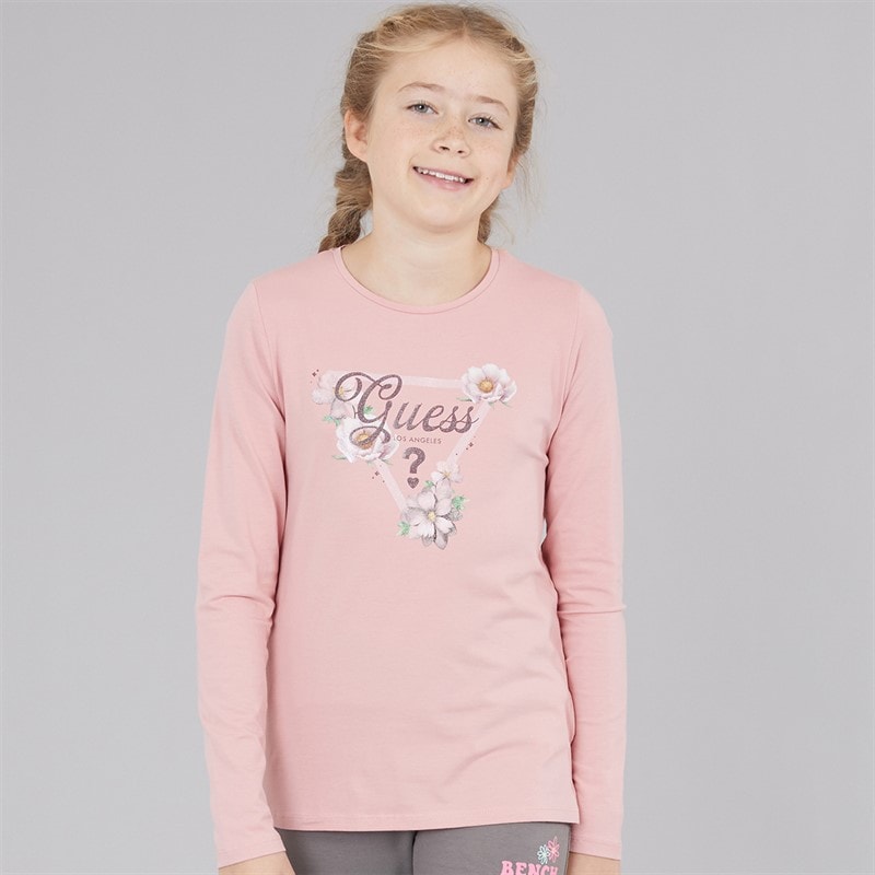Guess Girls Stretch Jersey Long Sleeve T-Shirt Beloved Pink - Image 3