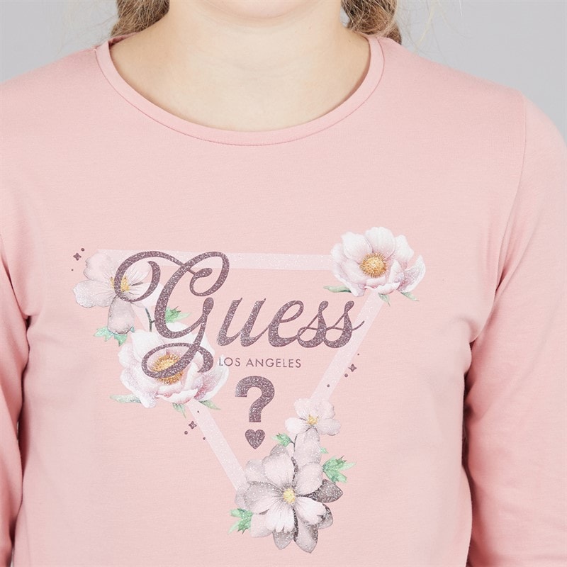 Guess Girls Stretch Jersey Long Sleeve T-Shirt Beloved Pink - Image 5