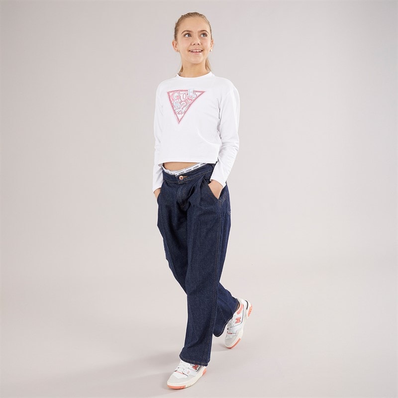Guess Girls Long Sleeve T-Shirt Pure White - Image 4