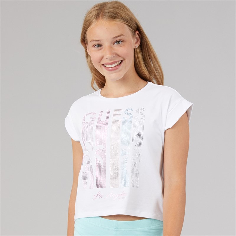 Guess Girls Midi Boxy T-Shirt Pure White