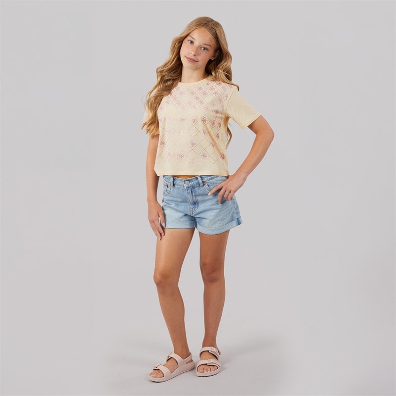 Guess Girls Boxy T-Shirt Broderie Vanilla - Image 4