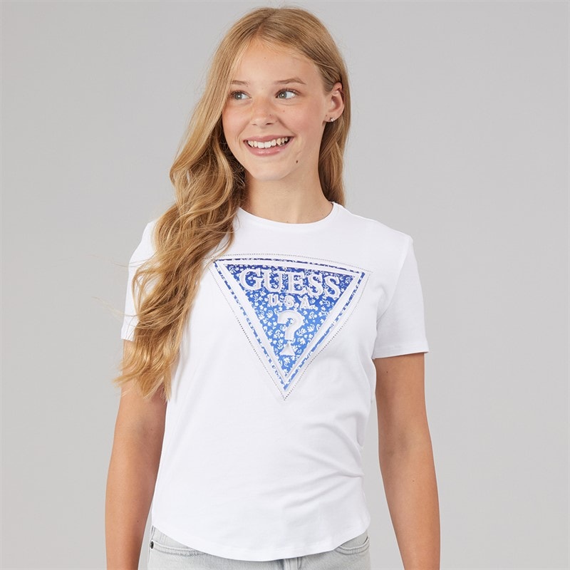 Guess Girls High Low T-Shirt Pure White - Image 3