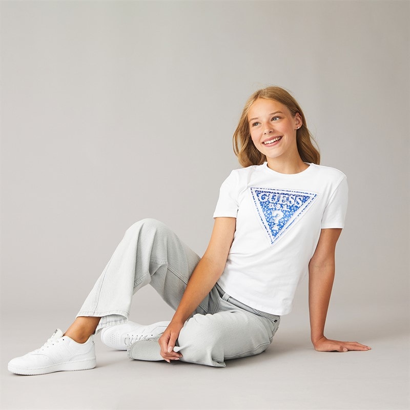 Guess Girls High Low T-Shirt Pure White - Image 4