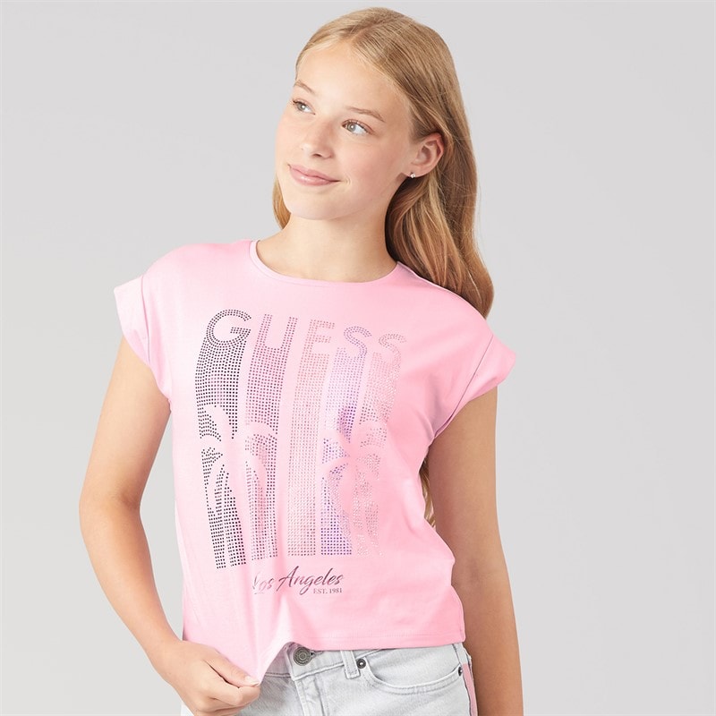Guess Girls Midi Boxy T-Shirt Taffy Rose