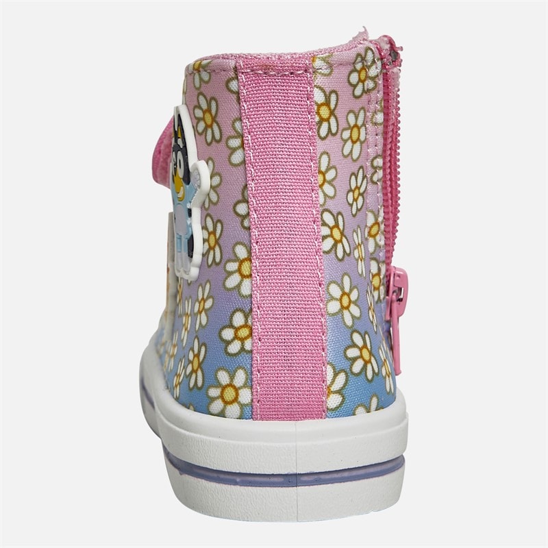 Bluey Girls Flowers Hi Top Canvas Trainers Pink/Multi - Image 3