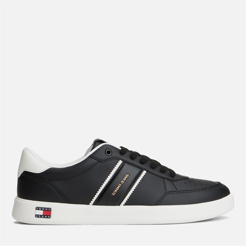 Tommy Jeans Mens Lightweight Leather Court Trainers Black