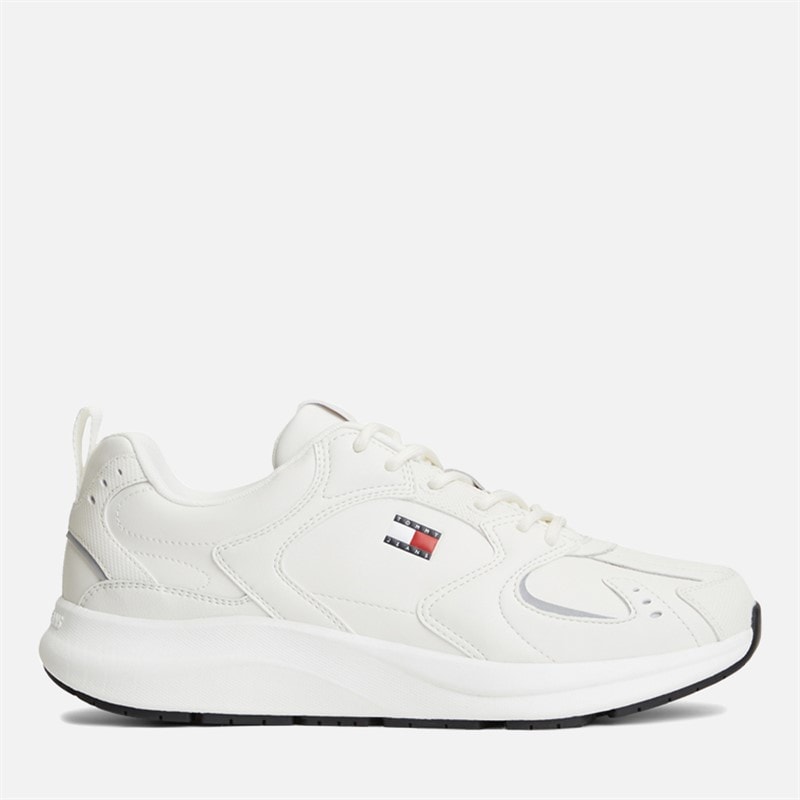 Tommy Jeans Mens Leather Runner Trainers Ecru