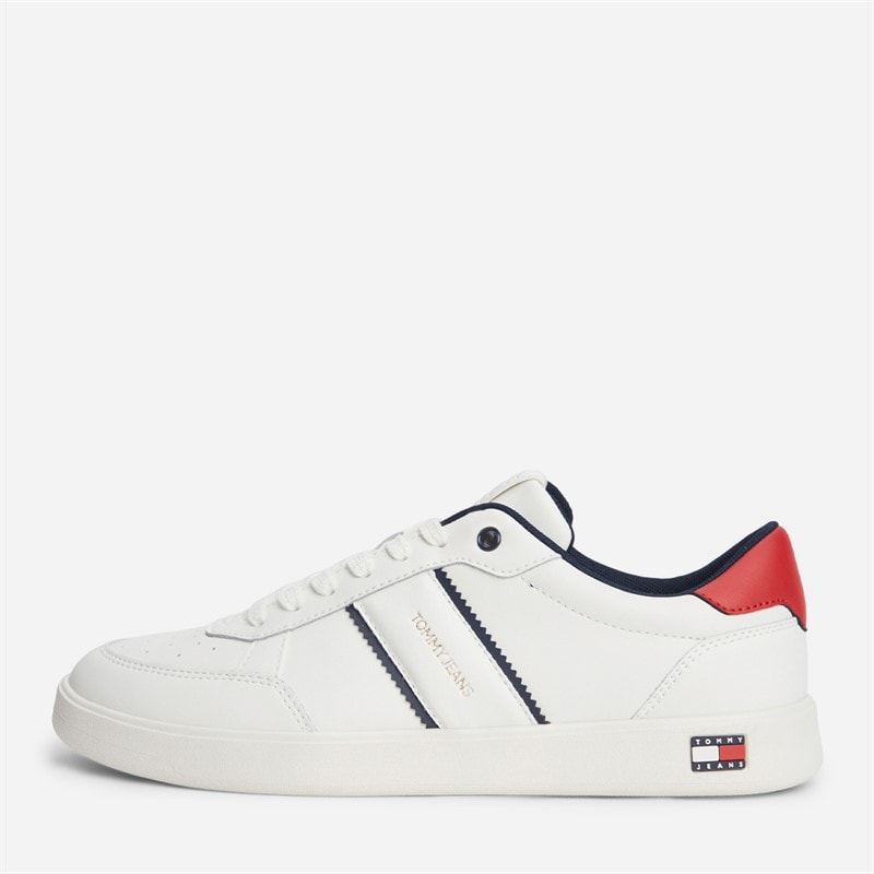 Tommy Jeans Mens Lightweight Leather Court Trainers White/Red/Blue