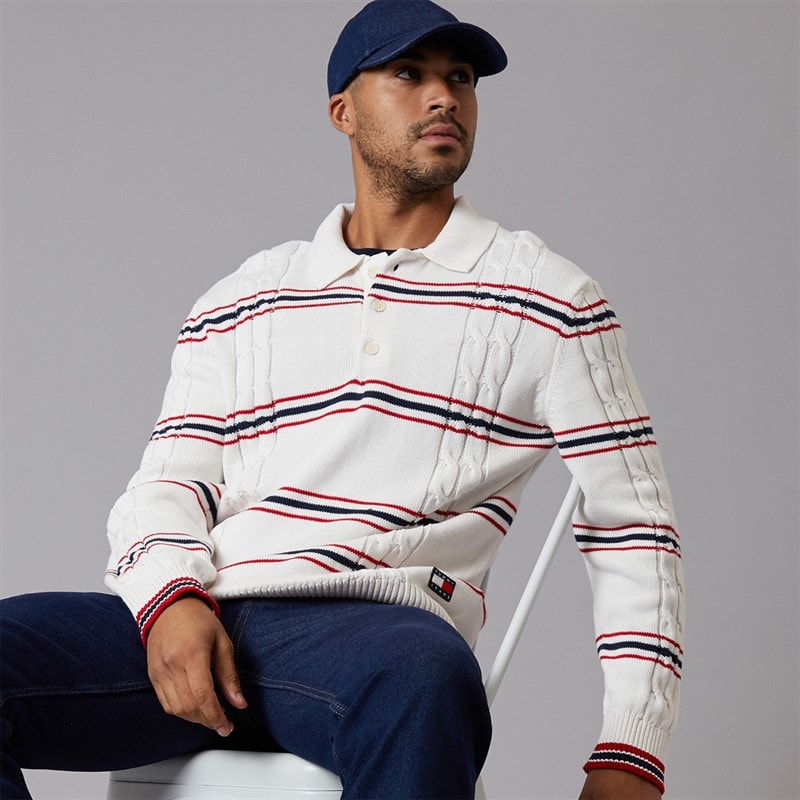 Tommy Jeans Mens Relaxed Stripe Cable Shirt Ancient White