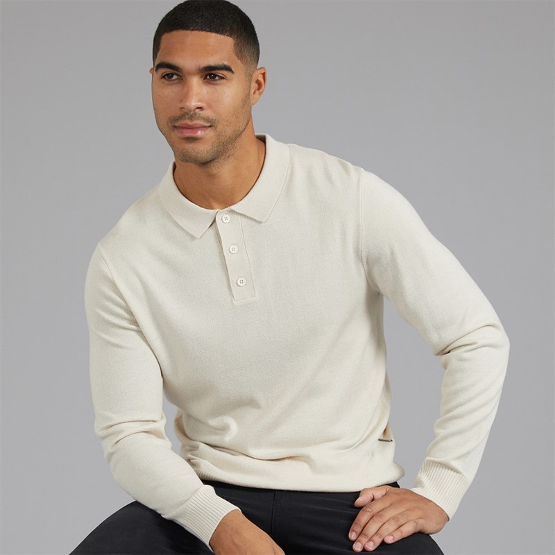 JJ REBEL Mens Archie Knitted Polo Shirt Moonbeam