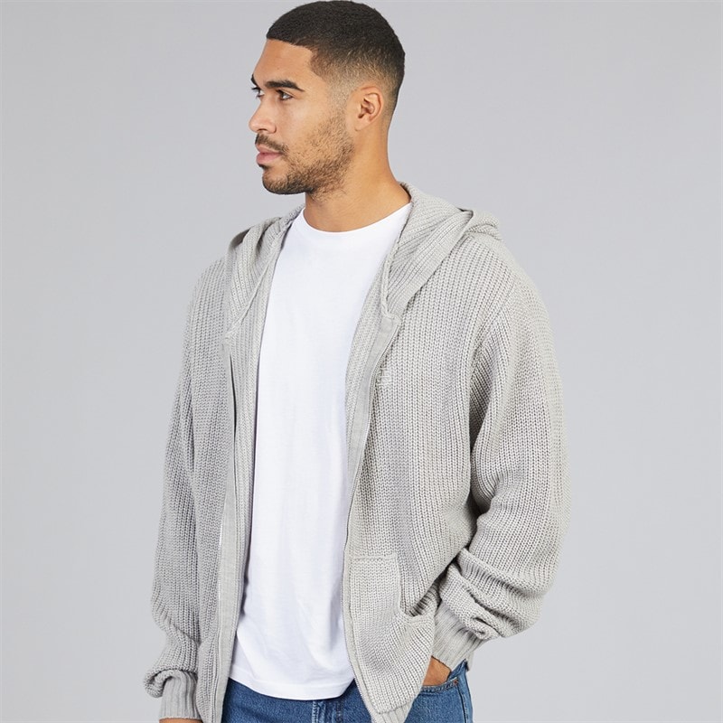 Avant Garde Mens Moore Knitted Zip Hoodie Light Grey Marl